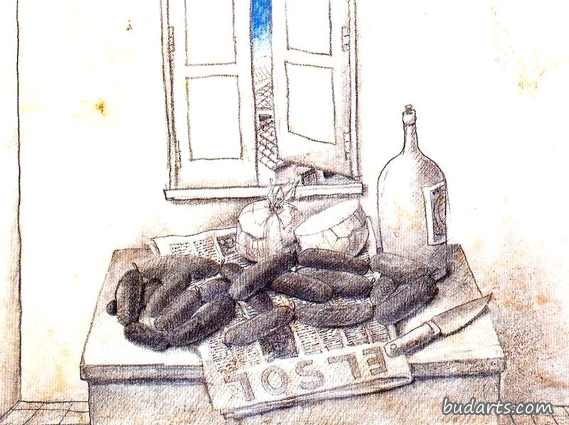 香肠静物画