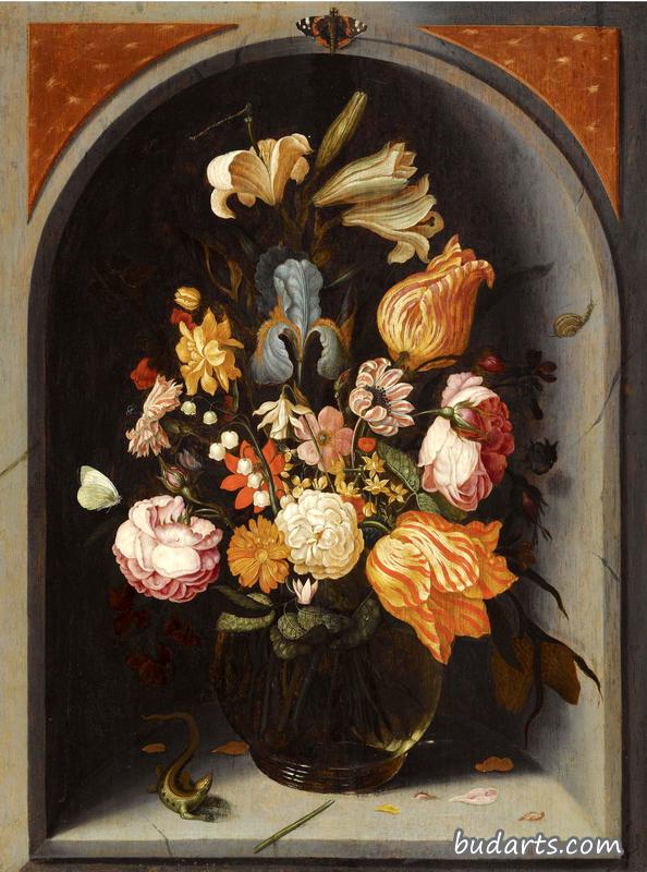 郁金香、丁香、苔藓玫瑰、鸢尾花和其他花的静物画 郁金香、丁香、苔藓玫瑰、鸢尾花和其他花的静物画