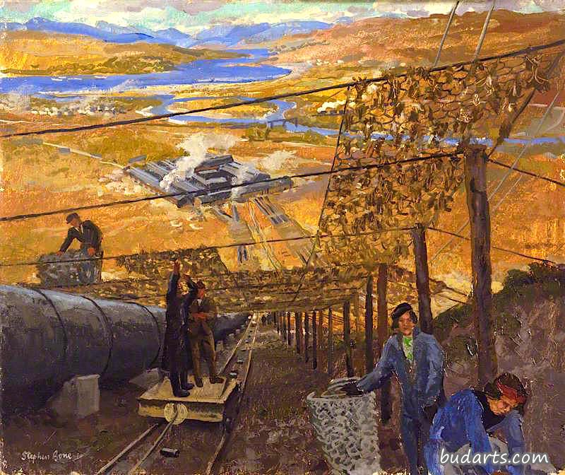 1941年10月,在威廉堡英国铝业公司工厂掩蔽管道 1941年10月,在威廉堡英国铝业公司工厂掩蔽管道