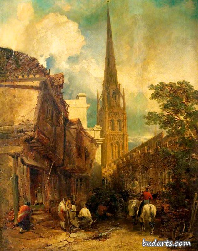Bayley Lane,带窗帘厅和圣米歇尔教堂,考文垂 Bayley Lane,带窗帘厅和圣米歇尔教堂,考文垂