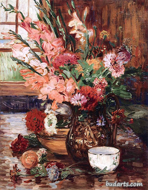 唐菖蒲和锌花静物画