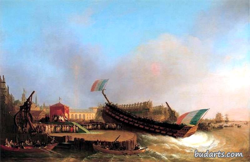 1810年5月2日,拿破仑在安特卫普兵工厂参加80炮“弗里德兰”号的发射仪式 1810年5月2日,拿破仑在安特卫普兵工厂参加80炮“弗里德兰”号的发射仪式