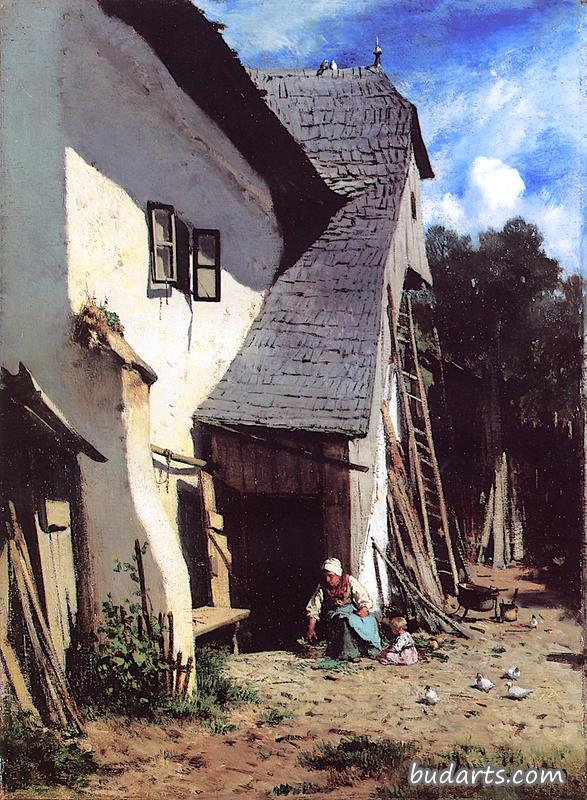 Klosterneuburg Farmhouse with Peasant Woman and Child