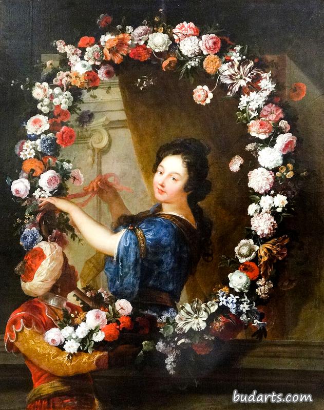 带着花束的半身女子