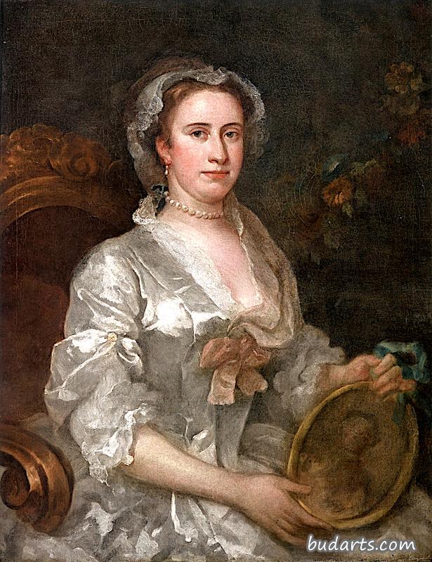 简·桑希尔，威廉·霍加斯太太，拿着一幅肖像