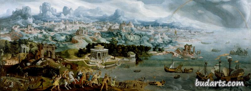 在古代世界奇观中绑架海伦的全景图 在古代世界奇观中绑架海伦的全景图