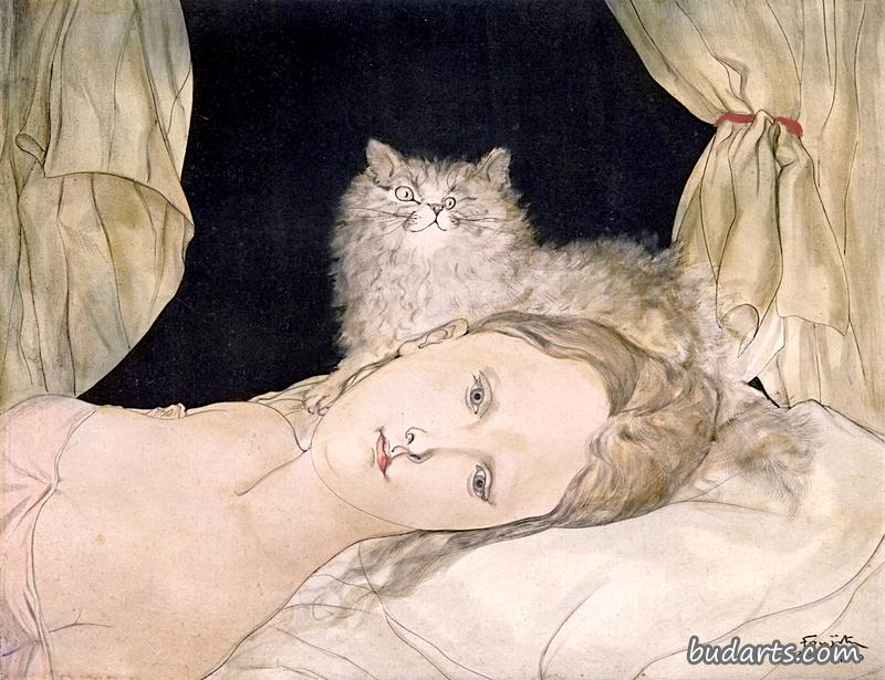 躺着的猫女人的半身像