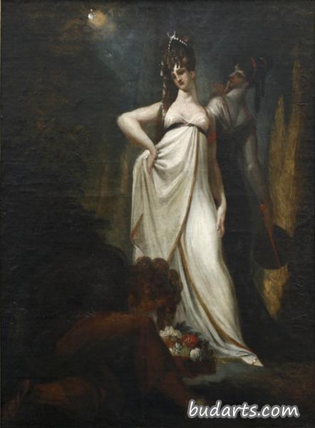Hüon as a Gardener Meets the Sultan Almansaris accompanied by Nadine