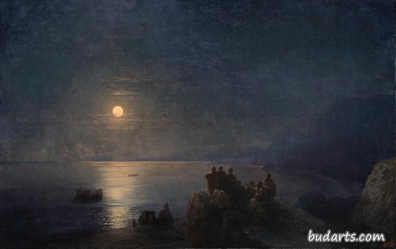 月夜海边古希腊诗人