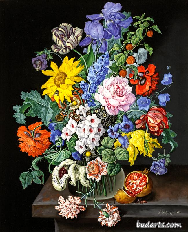 带榴弹的花卉静物画