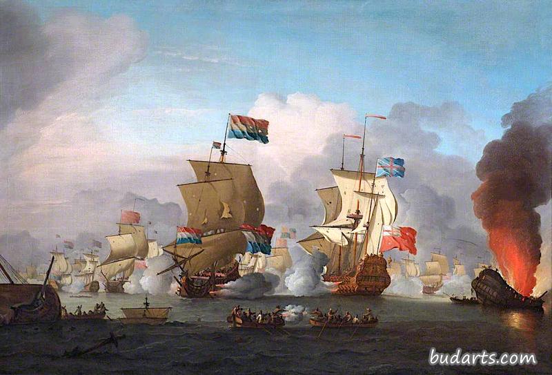 1672年5月28日太阳湾战役中皇家詹姆斯号的燃烧