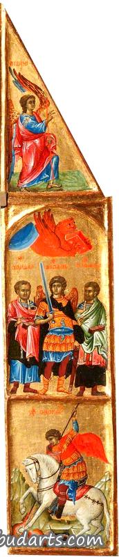 Triptych: Saint Michael between Saint Cosmas and Saint Damian, and the Beast of Saint Mark the Evangelist etc Triptych: Saint Michael between Saint Cosmas and Saint Damian, and the Beast of Saint Mark the Evangelist etc