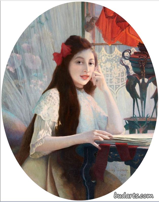 桌子上一个年轻女孩的画像