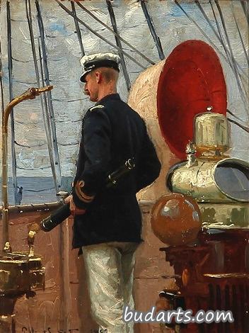 Count Christian Valdemar Danneskiold-Samsoe on the deck of a sailing ship near St. Thomas, the Virgin Islands Count Christian Valdemar Danneskiold-Samsoe on the deck of a sailing ship near St. Thomas, the Virgin Islands