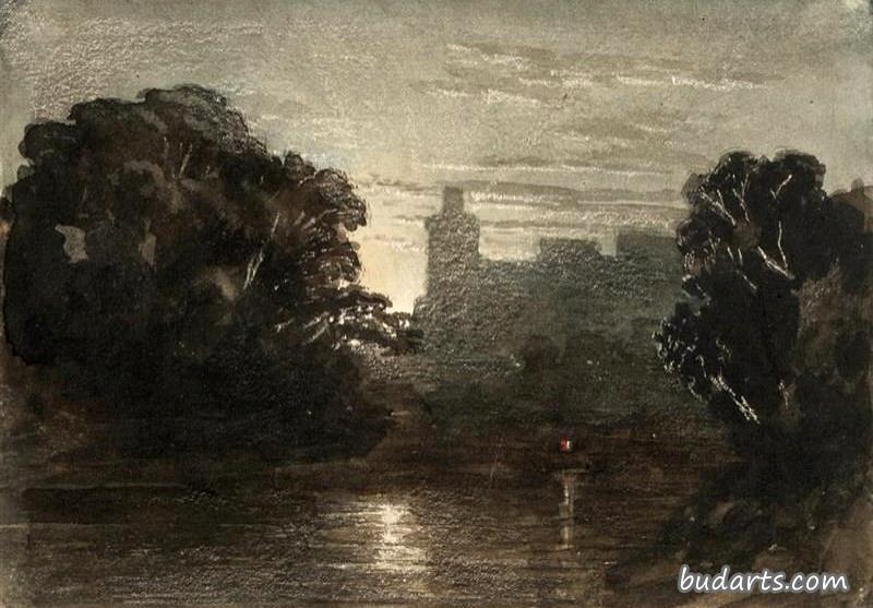 英国温莎城堡的月光景色