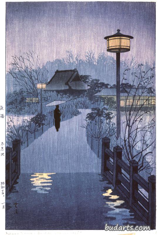 东京新宿池的雨夜