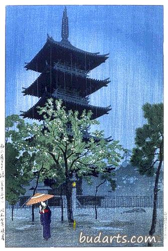 晚雨中的宝塔（东京柳冈）