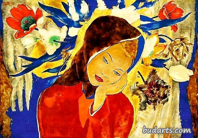 带花女孩的画像