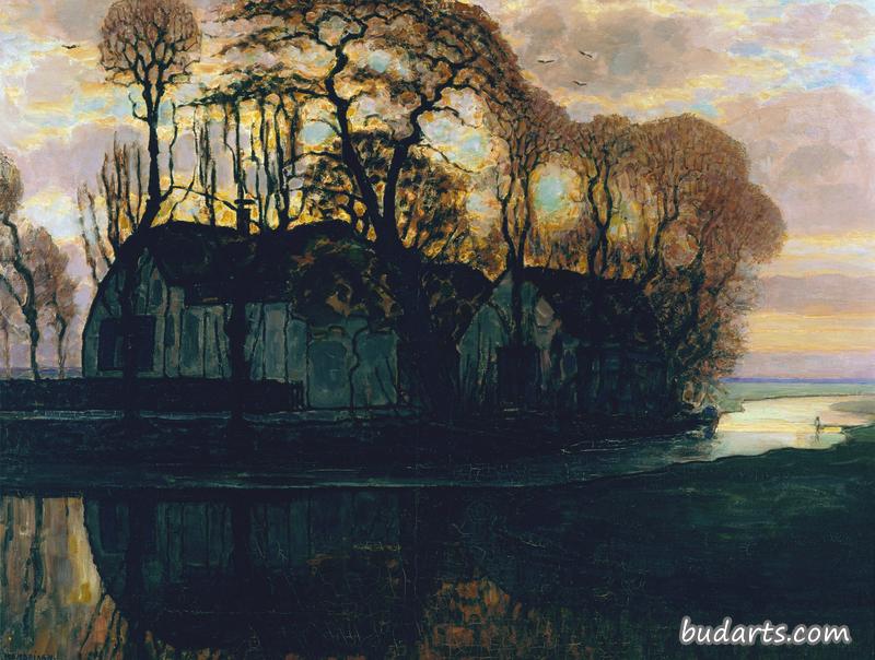 Farm Near Duivendrecht in the Evening