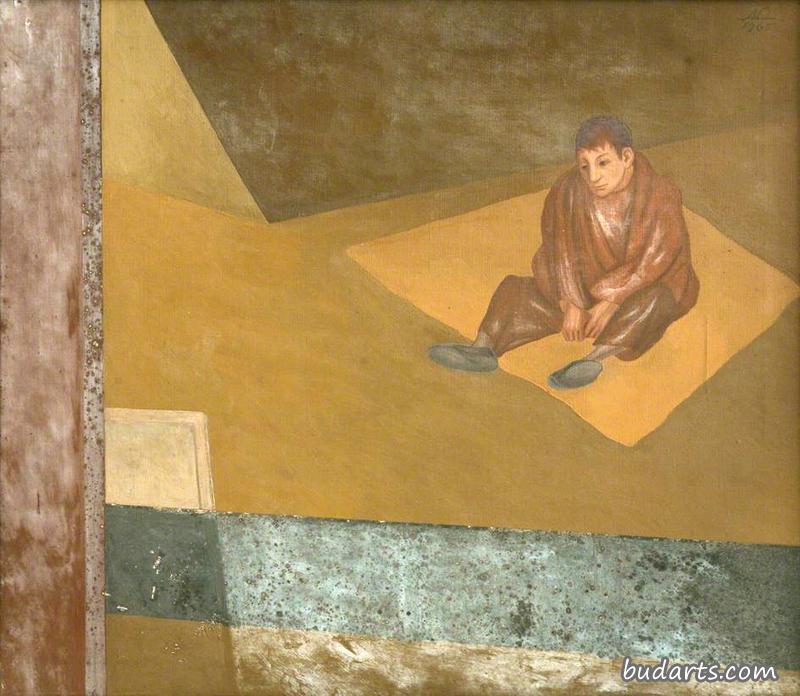坐在黄地毯上的男孩