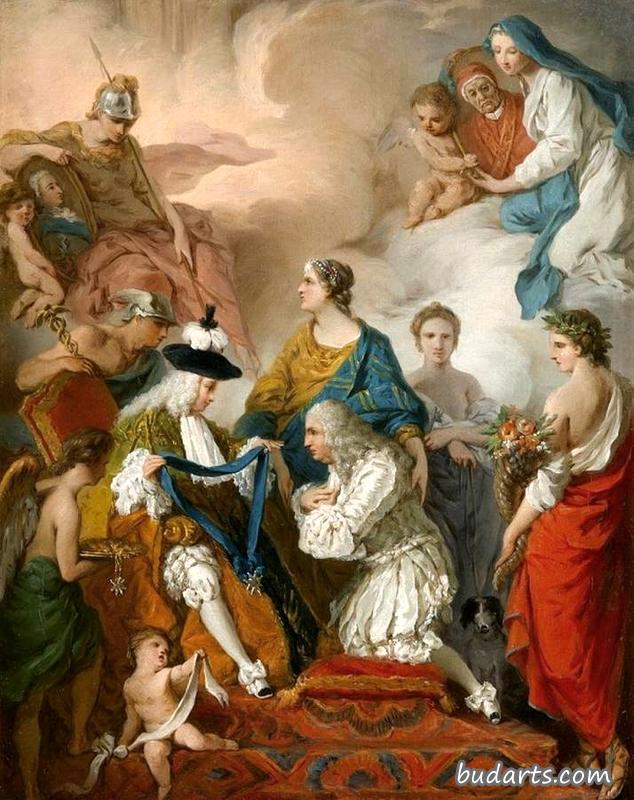 The Duke of Saint Aignan Investing the Prince of Cantalupe and Duke of Selci, with the Insignia of a Knight of the Holy Spirit The Duke of Saint Aignan Investing the Prince of Cantalupe and Duke of Selci, with the Insignia of a Knight of the Holy Spirit