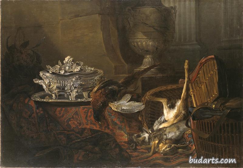 土耳其地毯上的死猎物和银图伦的静物画 土耳其地毯上的死猎物和银图伦的静物画