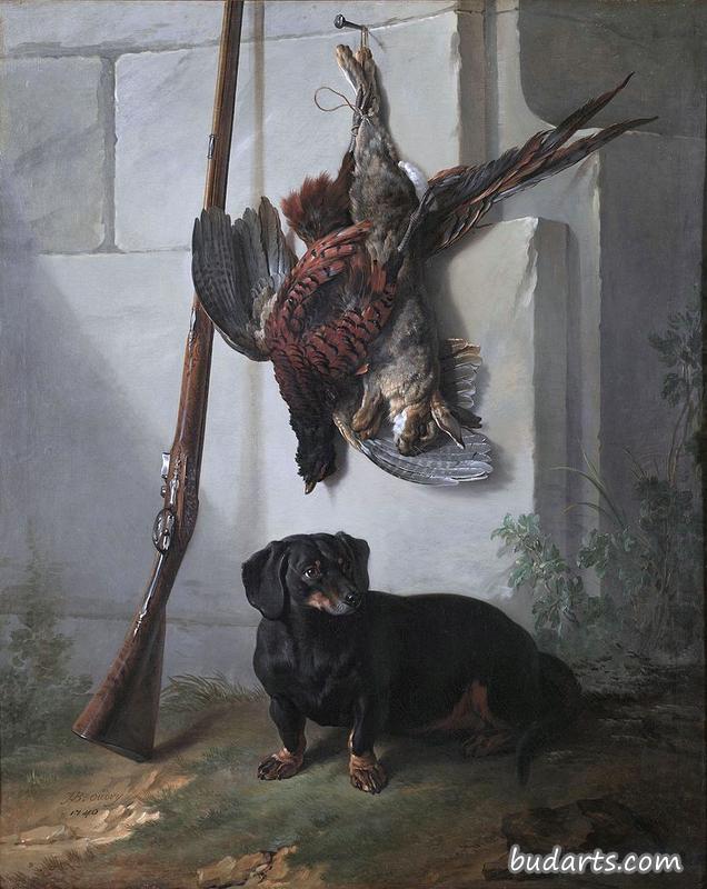 猎犬佩尔，带着死猎物和来复枪