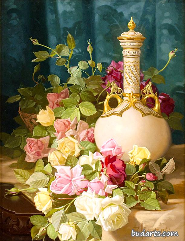 镀金花瓶静物画