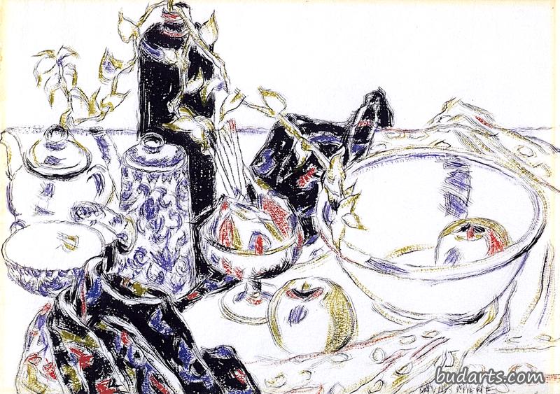 黑瓶静物画