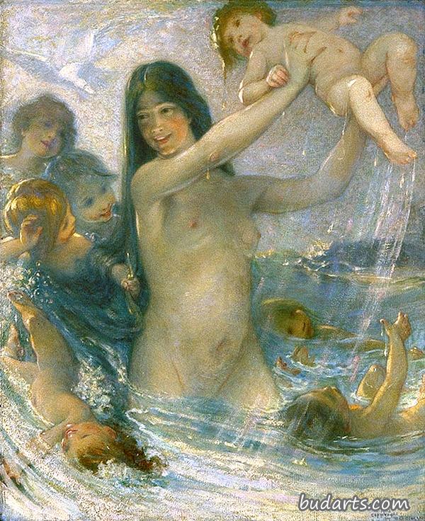 仙女和水宝宝在玩耍
