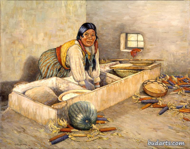霍皮女人磨玉米