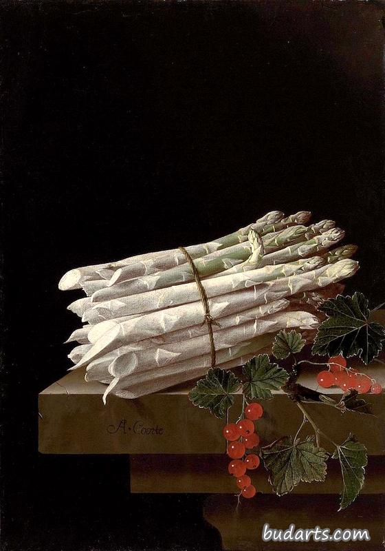 石壁上的芦笋和红醋栗