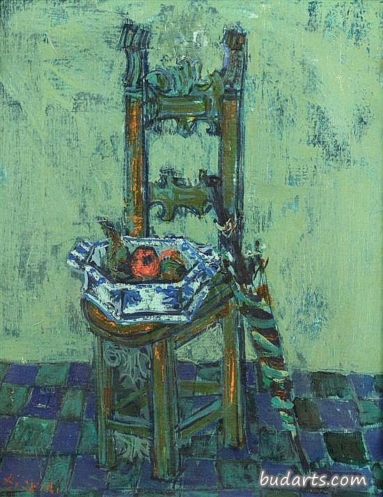 蓝色椅子上的静物