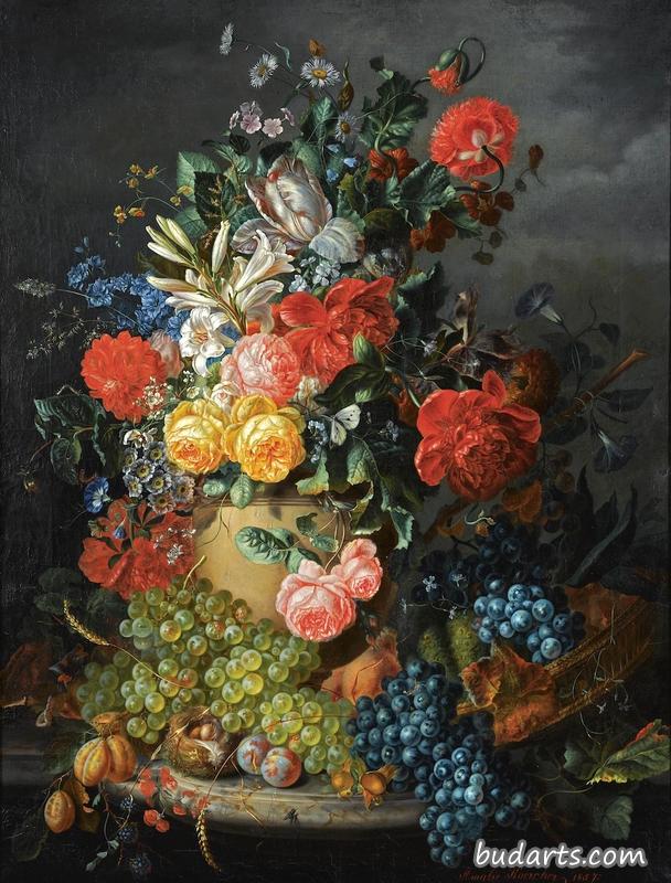 葡萄花静物画