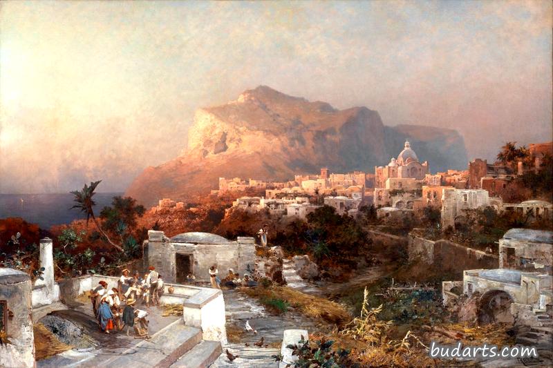 卡普里(Capri)的视图,前景是一位艺术家的素描 卡普里(Capri)的视图,前景是一位艺术家的素描