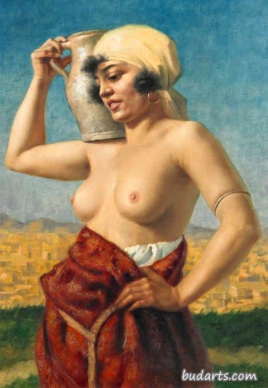 拿着水壶的东方女人