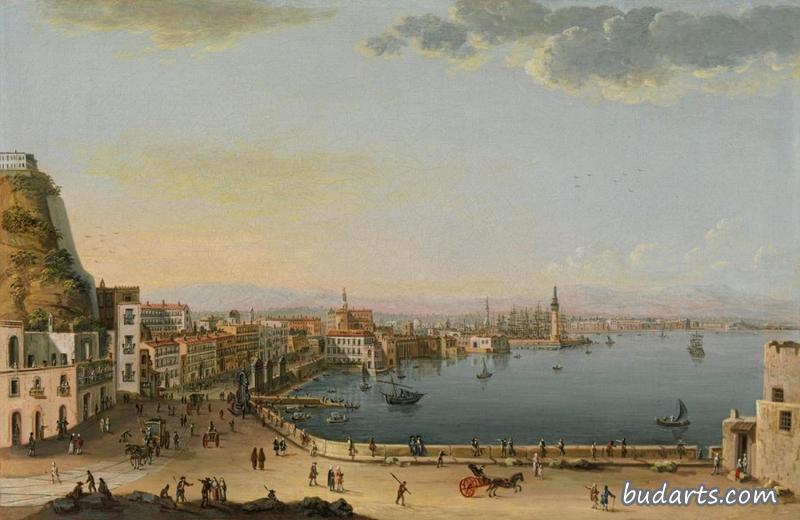 Naples, a view of the Strada di Santa Lucia from Pizzofalcone to the Ponte della Maddalena Naples, a view of the Strada di Santa Lucia from Pizzofalcone to the Ponte della Maddalena