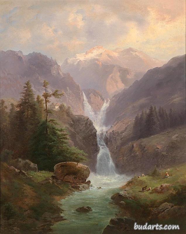 瀑布山景