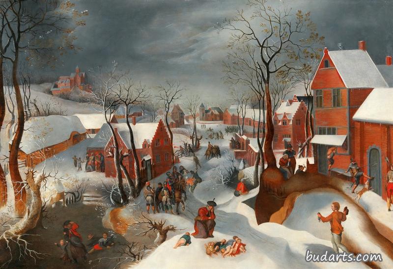 一幅屠杀无辜者的冬季风景画