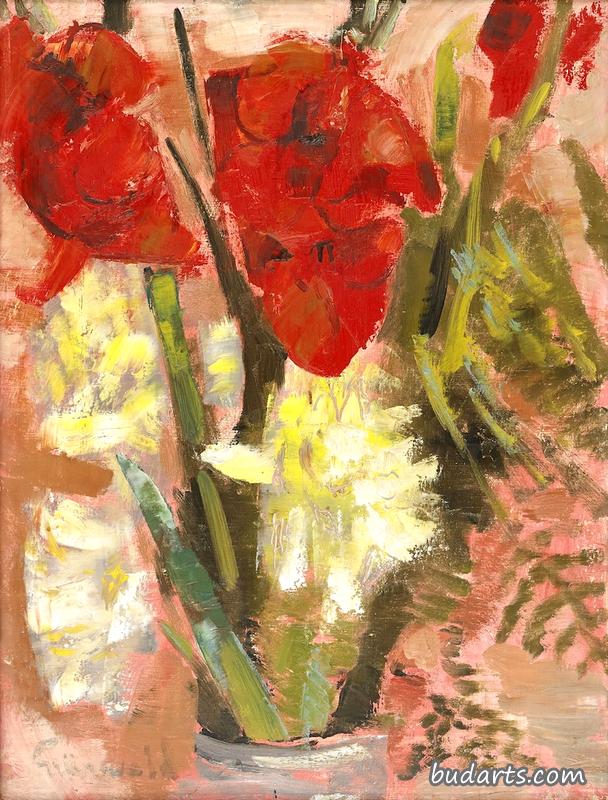 带石蒜花的静物画