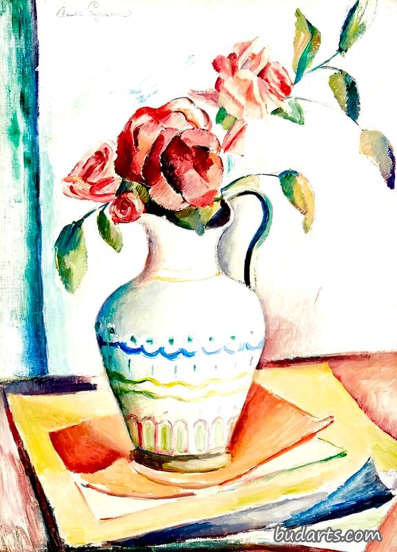 粉红玫瑰静物画