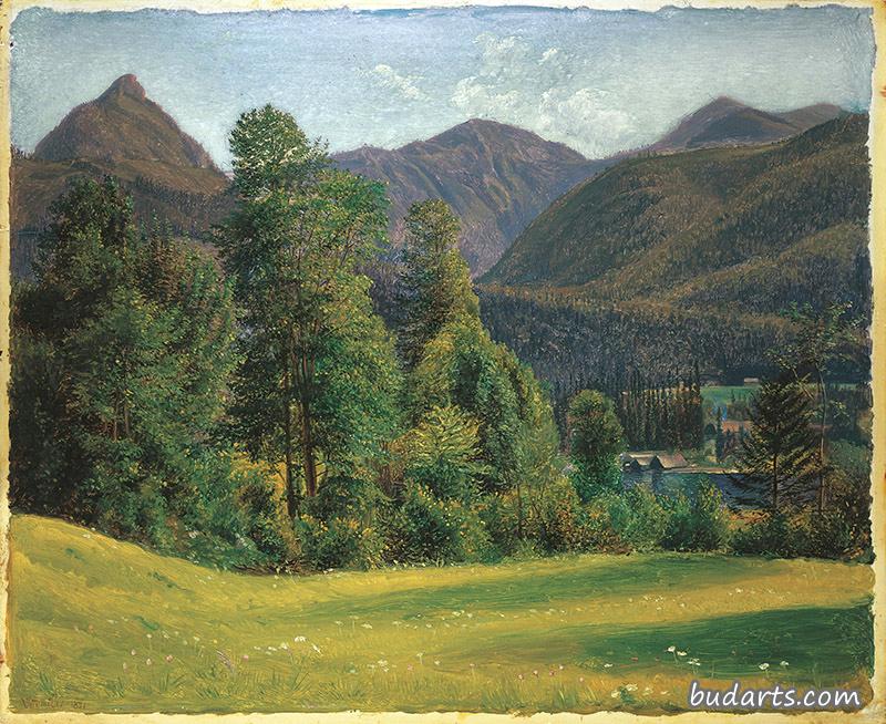 沃尔夫冈湖与斯帕伯山的山景