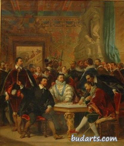 Les quatre Henri ( de Valois, de Navarre, de Guise et de Condé) dans la maison de Crillon, à Avignon (study) Les quatre Henri ( de Valois, de Navarre, de Guise et de Condé) dans la maison de Crillon, à Avignon (study)