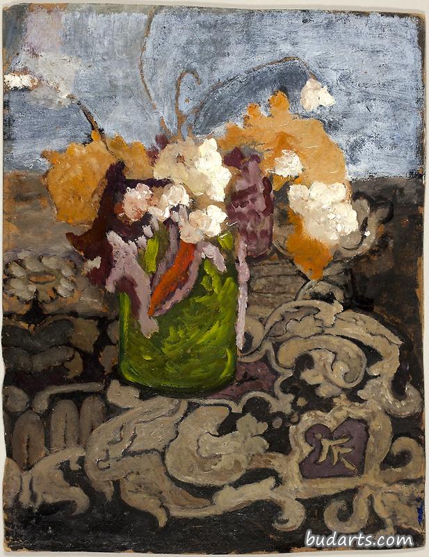 绿色花瓶静物画