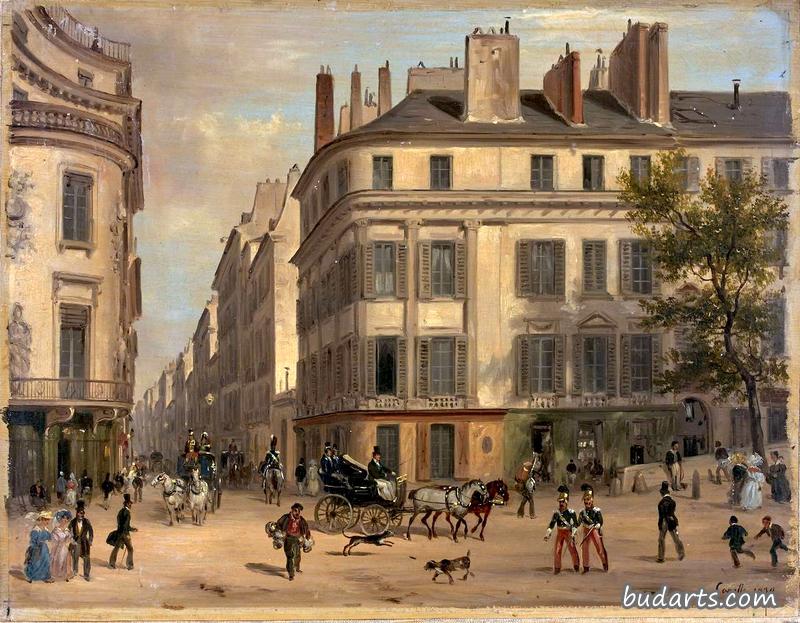 A View of the rue de Caumartin with the Hôtel de La Haye on the Left