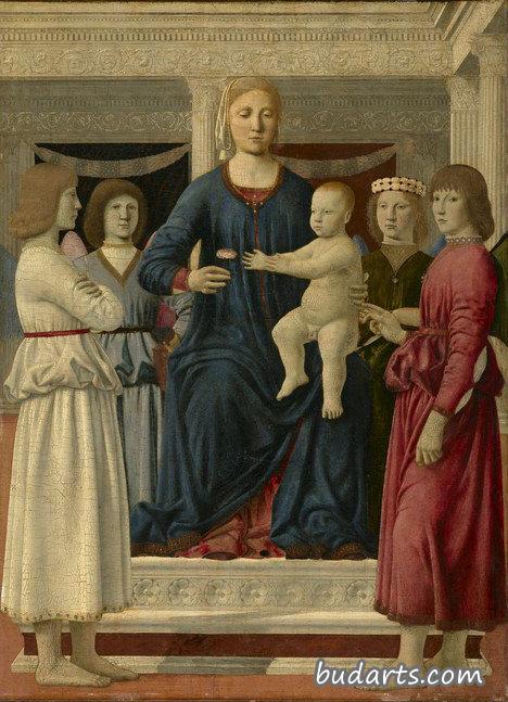 圣母与圣婴与四位天使一起登基