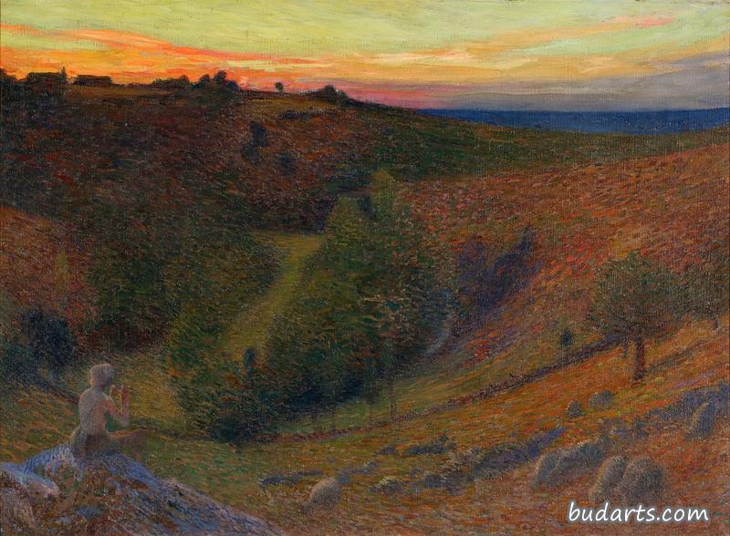 夕阳下玩烟斗