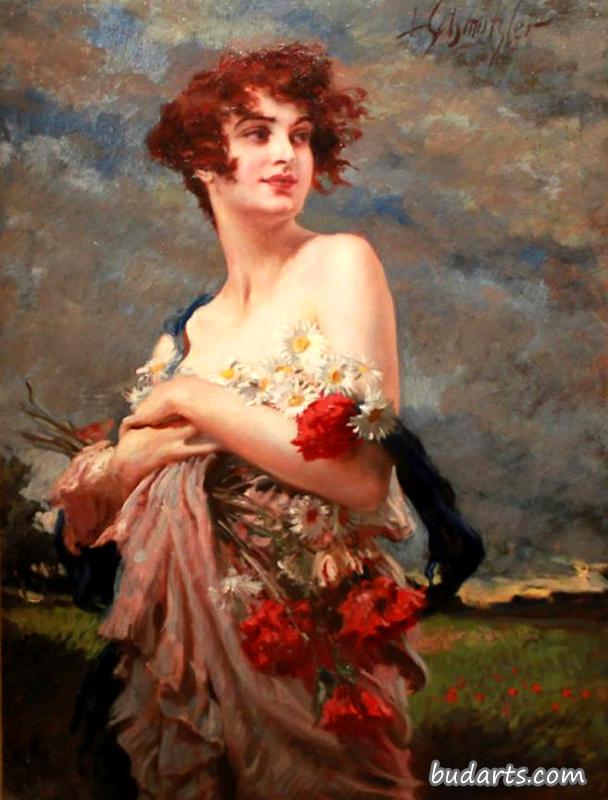 女人和花