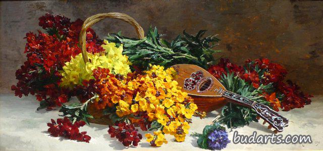 曼陀林壁花静物画