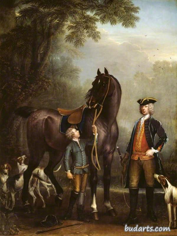 韦茅斯子爵的狩猎：阁下，约翰·斯宾塞在一个小男孩抱着的猎人旁边